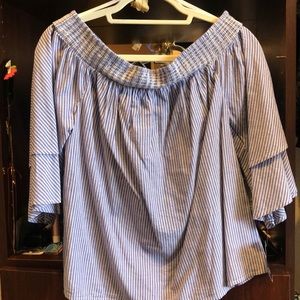 Off the Shoulder Blue and White top